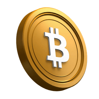 Moneda Bitcoin BTC en posición inclinada como elemento visual de la sección principal
